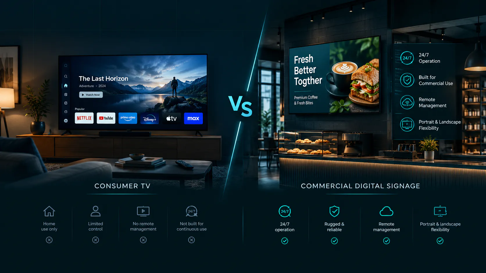Consumer TV vs. Commercial Display for Digital Signage: Which Do You Need?